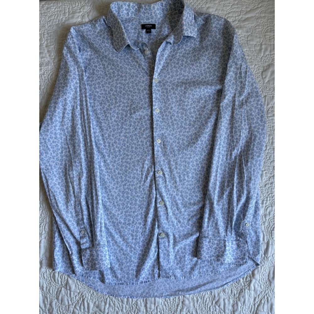 Express Men's Extra Large Tall Blue Floral Slim Fit Long Sleeve Shirt
